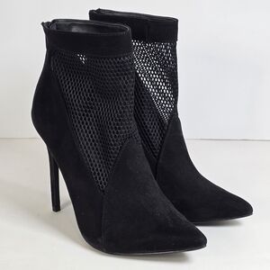 Olivia Ferragamo Black Suede  Netted Ankle Bootie